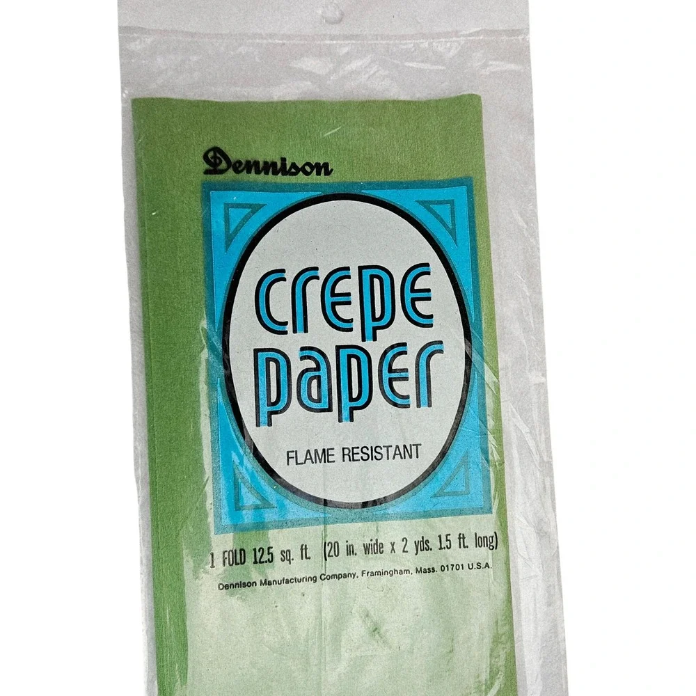 Dennison Green Flame‎ Resistant Crepe Paper 10 Folds Vintage Craft Supplies Bulk